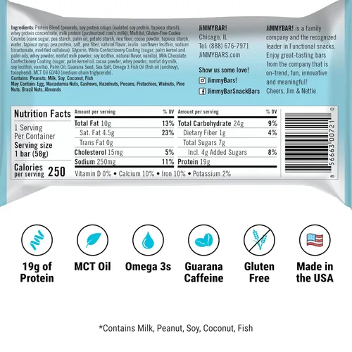 Vista 2 de JiMMY! Barras con Beneficios, Barra de Proteína, Cookies 'N Cream, 12 Barras, 2.05 oz (58 g) Cada Una