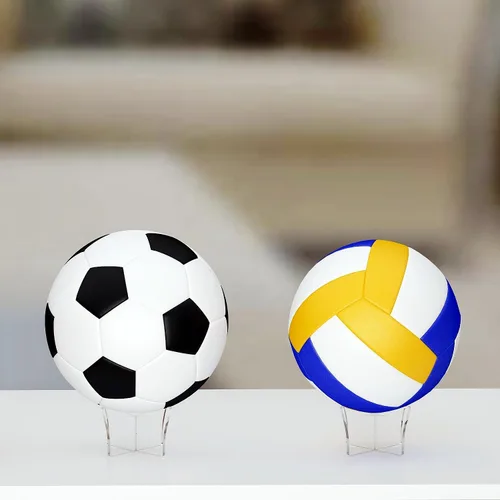 Vista 7 de Soporte de pelota acrílico grande HEMYLU 4.7x2.6 Pulgadas, paquete de 2 soportes de exhibición para fútbol, baloncesto, fútbol, claro, soporte