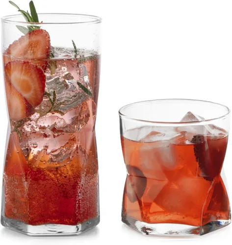 Vista 16 de Libbey Ascent Tumbler and Rocks - Juego de 16 vasos de vidrio con curvatura, juego de cristalería versátil para fiestas y más