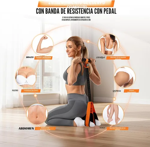 Vista 3 de KUTIZE Multifunction Pedal Resistance Band with Handle, Upgraded Exercise Equipment with Soft Foot Pedal for Sit Up & Full-Body Home Gym Workouts