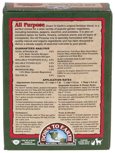 Vista 2 de Down to Earth - Fertilizantes naturales orgánicos multiusos para tomates y verduras, alimento vegetal para tomates, pimientos, hierbas y flores