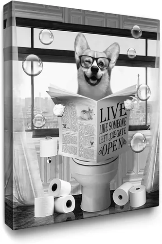 Vista 10 de Luslya Divertido arte de pared de alpaca para baño, linda alpaca sentada en el inodoro, lectura de periódicos, póster enmarcado en blanco y negro