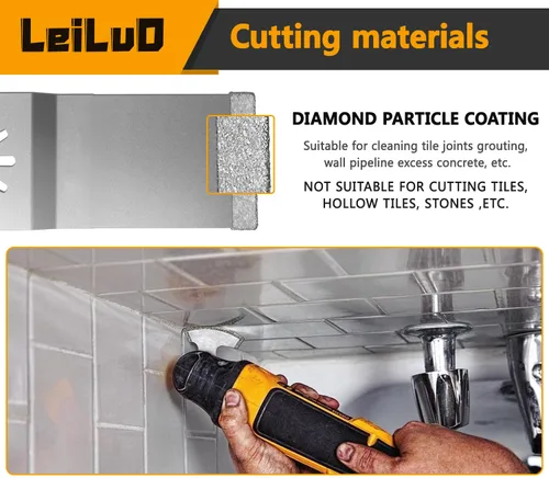 Vista 3 de LEILUO – Juego de 6 cuchillas oscilantes recubiertas de diamante para multiherramienta, ideales para eliminar juntas; compatibles con DeWalt