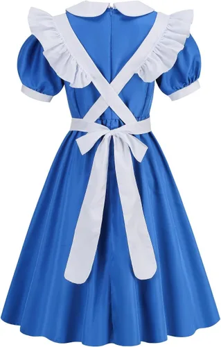 Vista 2 de Colorful House Traje de cosplay de anime para adultos, disfraz de sirvienta azul, delantal, 4 piezas, conjunto de vestido de sirvienta de lolita