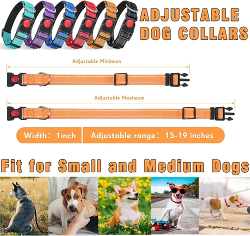 Vista 2 de Sweetude Paquete de 6 collares reflectantes para perro con hebilla de bloqueo de seguridad, suave acolchado de nailon transpirable, collar ajustable