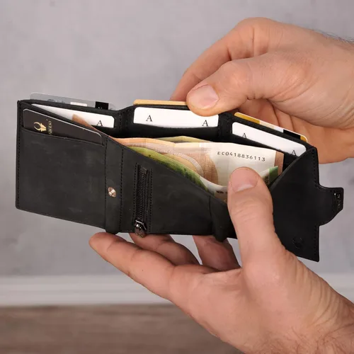 Vista 3 de DONBOLSO Wallet NextGen I - Cartera delgada moderna sin bolsillo para monedas, hasta 11 tarjetas, Negro Vintage, Vintage