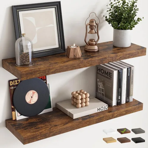 Vista 29 de 16 Inch Floating Shelves for Wall 2 Pack, 8"D Wood Grain Bathroom Shelves Acabado negro
