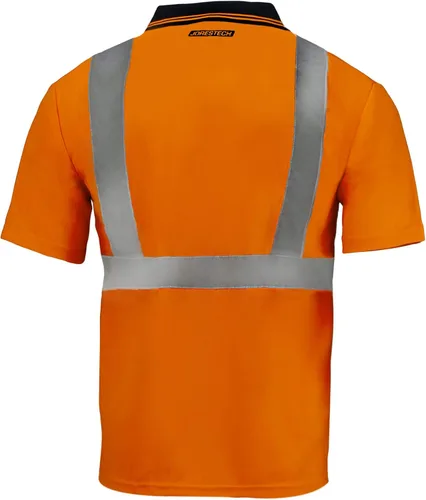 Vista 4 de JORESTECH Polo de alta visibilidad, ANSI clase 2, ropa de trabajo de seguridad, tela Birdseye con cinta reflectante