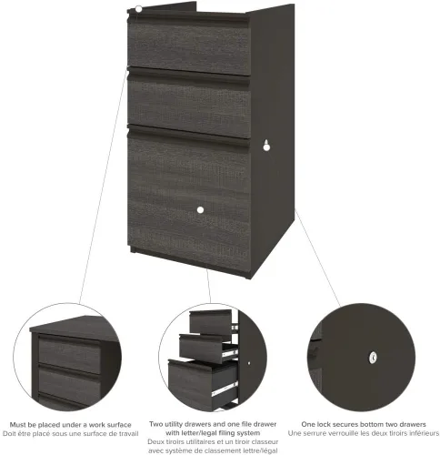 Vista 5 de Bestar Prestige + Escritorio en forma de L con pedestal, 72 W, gris ladrido y pizarra With Pedestal; 1 file drawer; for home office use