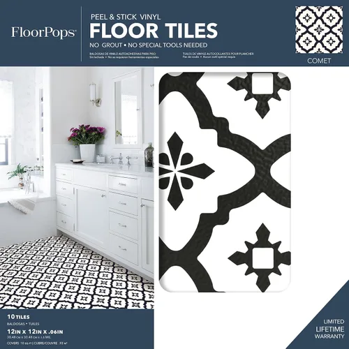 Vista 2 de FloorPops FP2480 Comet - Azulejos adhesivos para el suelo, color negro