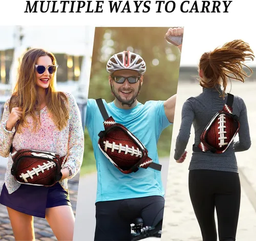Vista 6 de Riñonera de fútbol americano para hombres y mujeres, bolsa cruzada de fútbol con correa ajustable, bolsa impermeable para viajes, caminar, correr