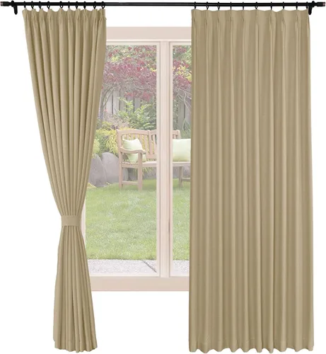 Vista 11 de Frelement Cortinas opacas de lino natural, paneles de cortinas plisadas para sala de estar, cortinas con aislamiento térmico, 52 pulgadas de ancho x