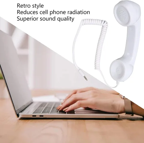 Vista 2 de Auricular retro para teléfono, receptor de teléfono celular, receptor de teléfono celular multifunción a prueba de radiación con enchufe de sonido