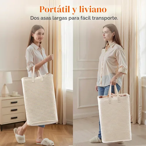 Vista 5 de Lifewit Cestas de lavandería grandes de 75 litros, bolsas para cestas de Beige