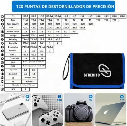 Vista 3 de Destornillador de precisión electrónica de 142 piezas con kit de herramientas de reparación magnética de 120 puntas para iPhone, MacBook