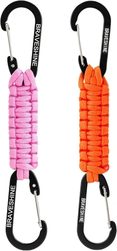 Vista 25 de BRAVESHINE Mosquetón de llavero con clip de paracord, gancho de anillo en D para lanyard, colgador para cochecito, llavero para botella de agua