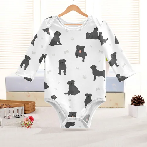 Vista 5 de vvfelixl Body de bebé negro Pug blanco manga larga algodón ropa de bebé para niños niñas 0-24 meses Multi1