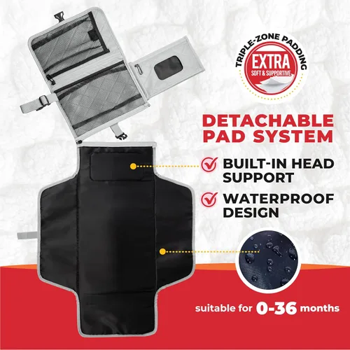Vista 2 de Cambiador de pañales portátil de alta calidad, tapete de viaje acolchado extra grueso con bolsillo para toallitas - Impermeable, fácil de limpiar