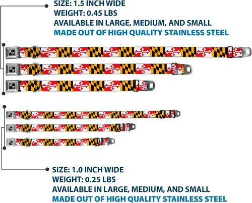 Vista 3 de Collar de perro hebilla de cinturón de seguridad Maryland Banderas 9 a 15 pulgadas 1.0 pulgadas de ancho