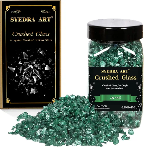 Vista 17 de Syedra - Vidrio triturado para manualidades, chips de alto brillo triturado con purpurina, piezas de vidrio roto, 0.118-0.236 in, 410G (negro)