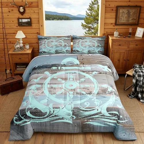 Vista 14 de Erosebridal Juego de edredón de ancla náutica, juego de ropa de cama con brújula oceánica, tamaño individual para niños, adolescentes y adultos