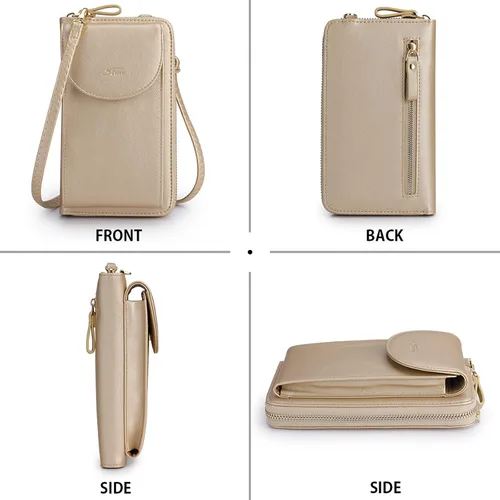 Vista 6 de S-ZONE - Bolso cruzado para mujer, de cuero sintético de PU, con bloqueo RFID, para teléfono celularbilletera