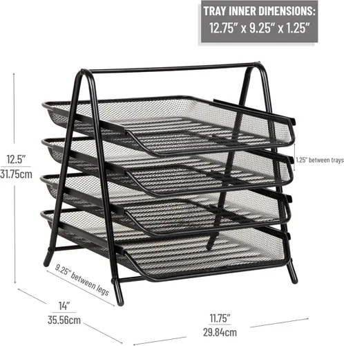 Vista 3 de Mind Reader MESHMON3P-BLK – Organizador con cajón y base para monitor, de rejilla de metal, y organizador de 3 niveles para escritorio de rejilla