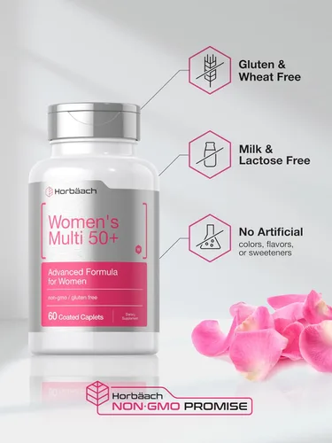 Vista 5 de Horbäach Multivitamínico 50 Plus para mujer 60 cápsulas recubiertas Fórmula avanzada de vitaminas Suplemento sin OMG y sin gluten