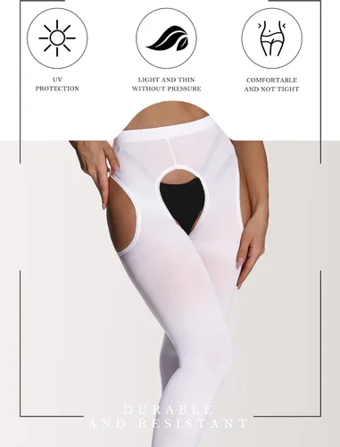 Vista 2 de SUREPOCH Medias con tirantes para mujer, talla grande, liguero, color blanco, control superior