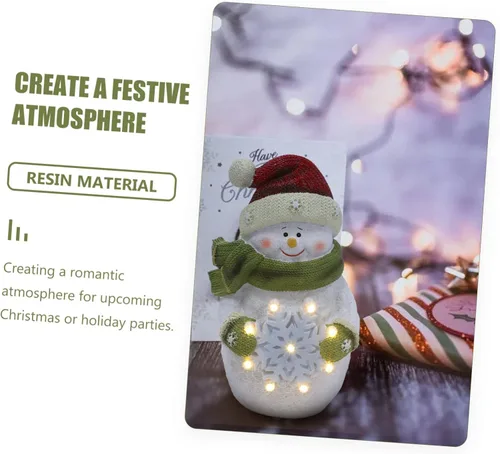 Vista 2 de 1 adorno creativo de muñeco de nieve de resina iluminado para decoración del hogar, manualidades luminosas para ambiente festivo, sala de estar