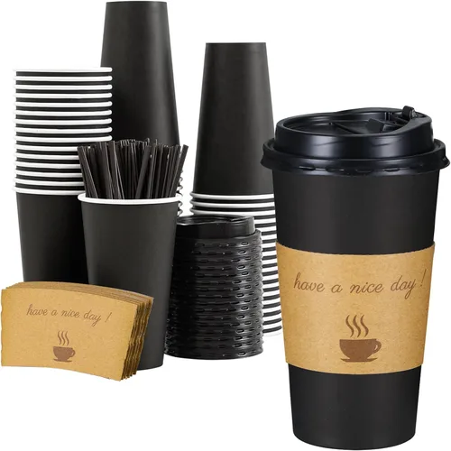 Vista 14 de Lamosi Paquete de 100 tazas de café de 10 onzas, vasos de papel desechables