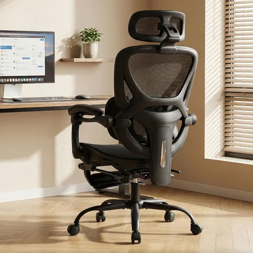 Vista 2 de MALOL Silla de oficina ergonómica de malla con reposapiés, silla ejecutiva de escritorio de computadora con respaldo alto con reposacabezas