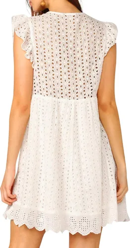 Vista 3 de Vestido Didk bohemio con volantes sin mangas con cuello en V de tira bordada para mujer