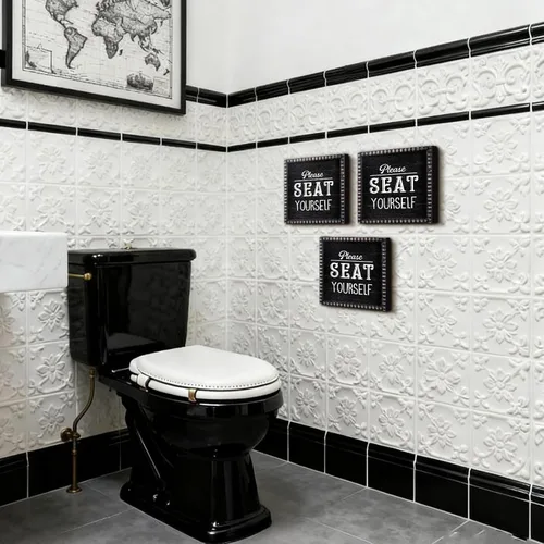 Vista 5 de Yousoontic 3 piezas divertidas de decoración de madera para baño, texto "Please Text Me If You Run out of the Toilet Paper Sign Seat Yourself Sign