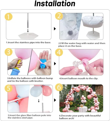 Vista 8 de Kit de arco de globos con base de 9 pies de altura y 10 pies de ancho, soporte de arco de globos ajustable con bombas, base rellenable de agua