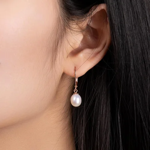 Vista 5 de Aretes colgantes de plata de ley 925 con perlas reales de agua dulce de calidad para mujer