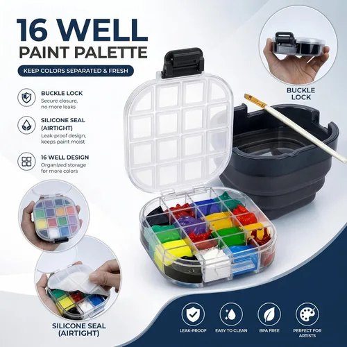 Vista 4 de Organizador de pintura vacío de 16 pozos con conservación hermética, cada celda tiene capacidad para hasta 0.3 fl oz de color de pintura para un