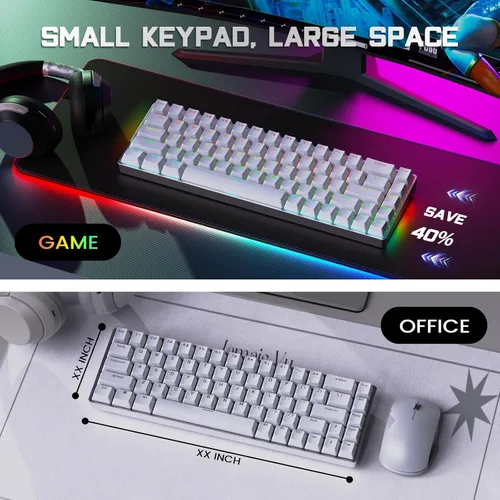 Vista 6 de RK ROYAL KLUDGE RK68Pro Teclado mecánico con cable 60% de aluminio, teclado compacto para juegos con software de 68 teclas retroiluminación RGB