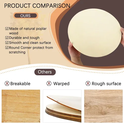 Vista 6 de Whaline Círculos de Madera de 18 Pulgadas para Manualidades 10 Piezas Navidad Discos de Madera Redondos Sin Terminar Letrero de Madera Rústica