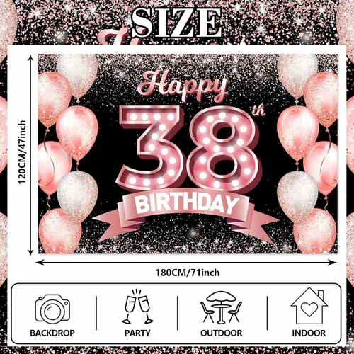Vista 325 de Cartel de feliz cumpleaños décimo oro rosa, telón de fondo, saludos a 10 años, globos de confeti, decoración temática para niñas de 10 años