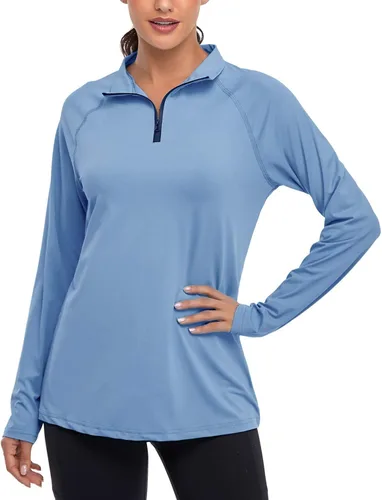 Vista 4 de Cestyle Camiseta ligera de manga larga UPF 50+ con cremallera de 14 para mujer