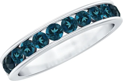 Vista 9 de Anillo de media eternidad con topacio azul londinense certificado para mujer, calidad AAA, anillo de piedra natal de diciembre, listo para regalar