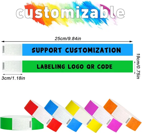 Vista 7 de Pulseras negras para eventos, 500 unidades, resistentes al desgarro, cómodas, impermeables, ligeras, para eventos, conciertos, entradas a