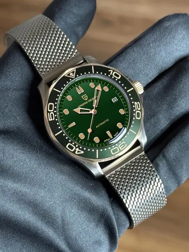 Vista 2 de Relojes automáticos de buceo Pagani Design 007-Model para hombre, movimiento NH35, materiales de acero inoxidable, bisel de cerámica giratoria