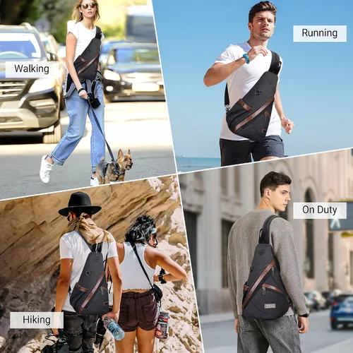 Vista 8 de WITZMAN Bolso bandolera de lona para hombres y mujeres, mochila convertible cruzada, estilo vintage, bolsa de pecho de viaje casual (A8003, negro)