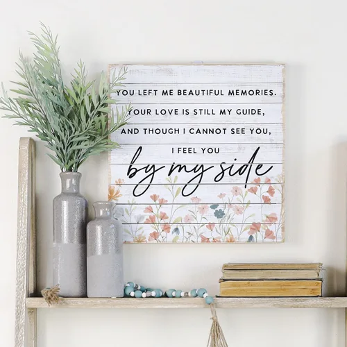 Vista 5 de Simply Said, INC Perfect Pallets Celebration of Life Decor By My Side Flowers, placa de duelo de madera de 14 pulgadas, madera fabricada en EE. UU.