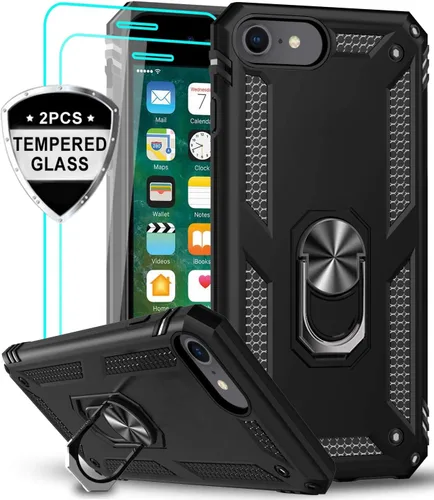 Vista 8 de LeYi Funda para iPhone SE 2022/2020 con [2 unidades] protector de pantalla de vidrio templado, cubierta de grado militar con soporte de anillo Negro