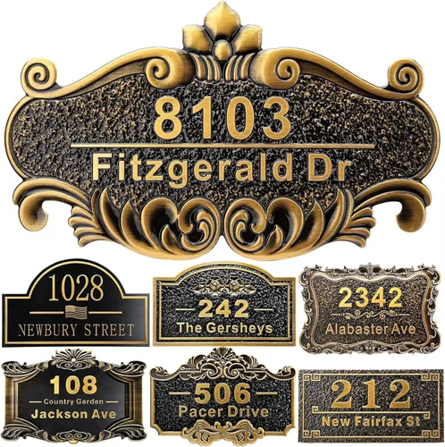 Vista 25 de Placa personalizada de dirección de casa de 12 pulgadas, números fundidos para exteriores, placa de señal de dirección personalizada con nombre