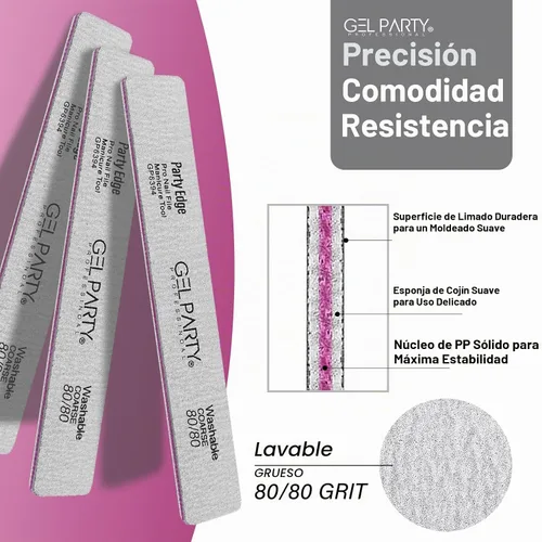 Vista 2 de GELPARTY - Limas de uñas profesionales de grano 80/80, cuadrados, paquete