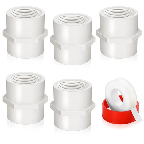 Vista 16 de Boltigen 5 piezas de accesorios de tubería de PVC blanco, adaptador conector de tubería de rosca hembra NPT de 2 pulgadas, acoplamiento de tubería